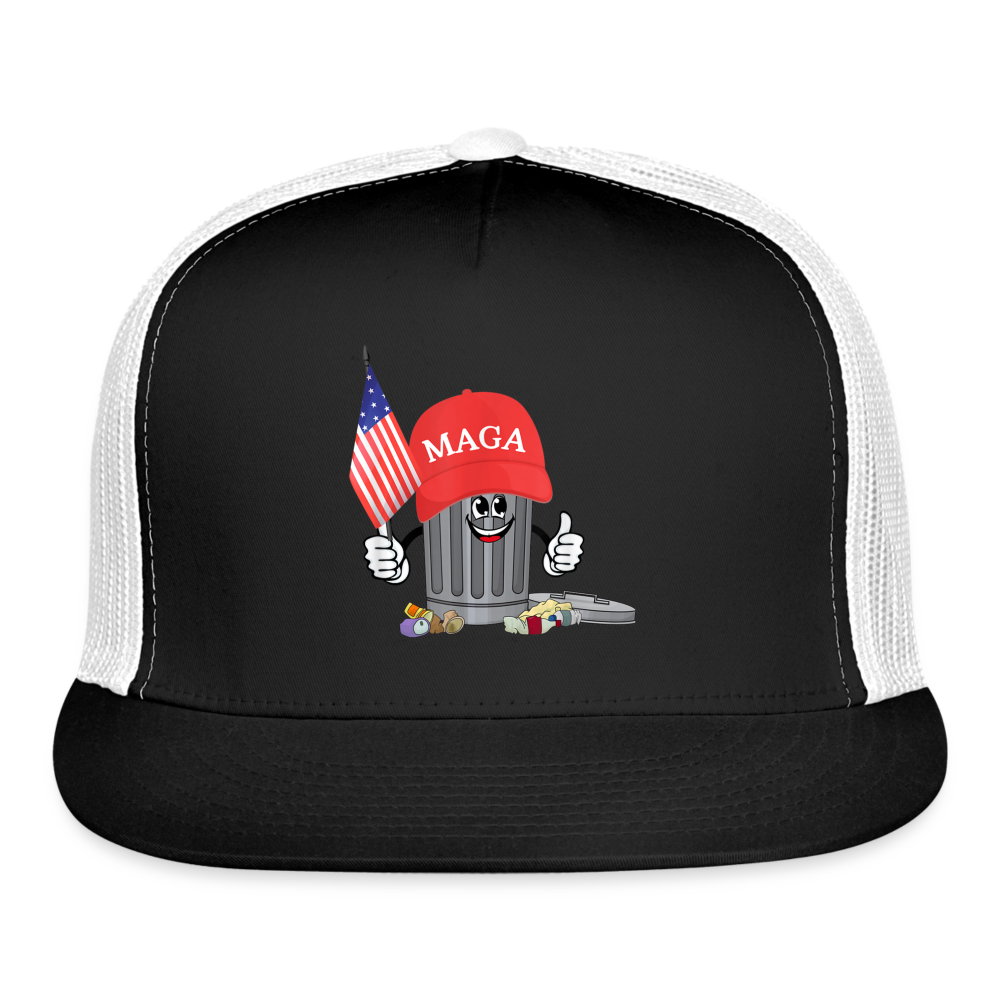 MAGA Garbage Can Funny Trucker Hat - black/white