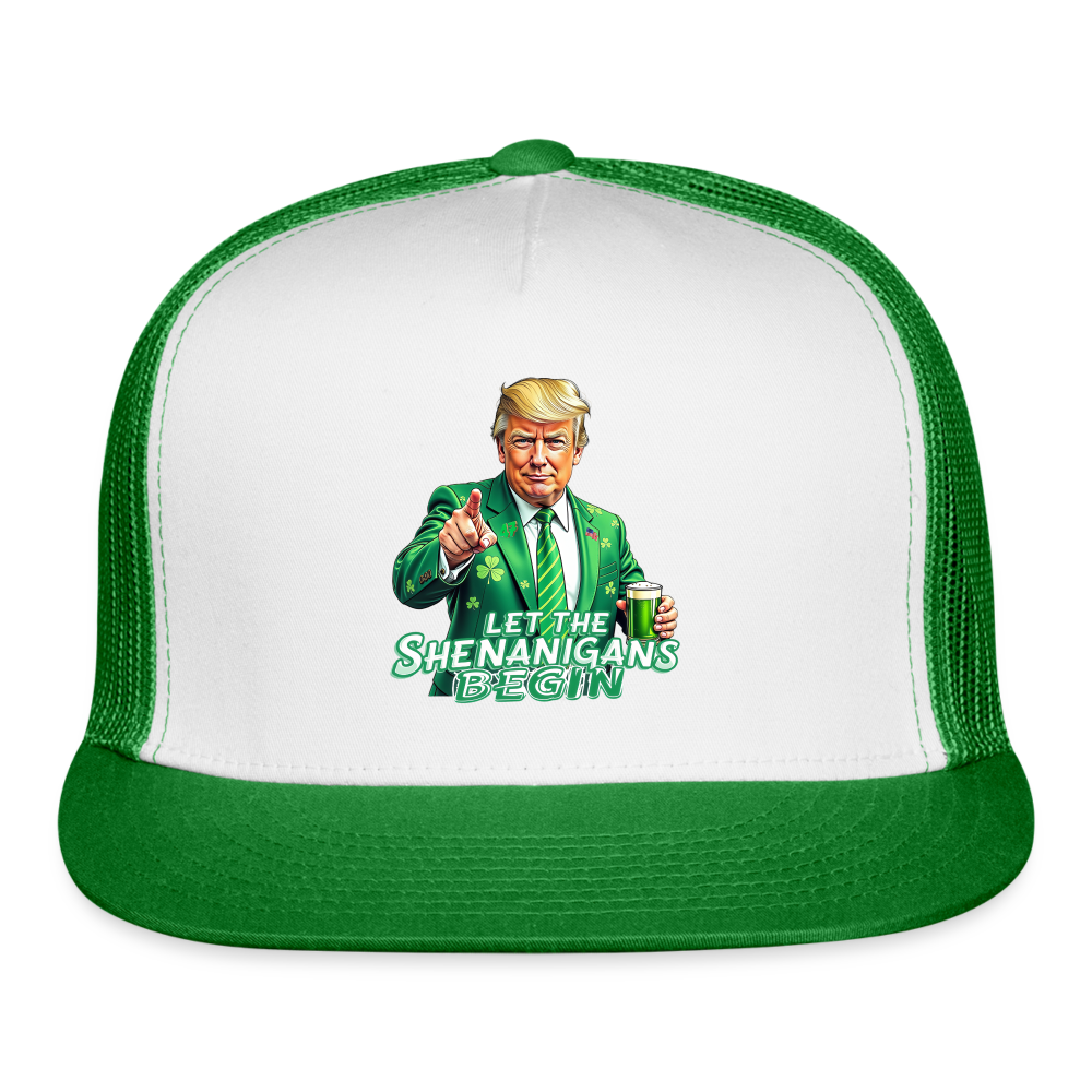 Let The Shenanigans Begin Trucker Hat - white/kelly green