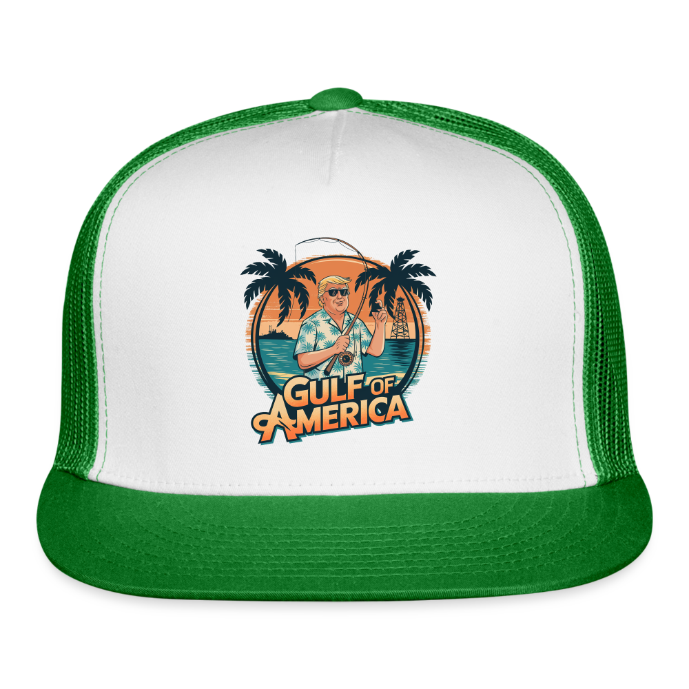 Gulf of America Trump Fishing Trucker Hat - white/kelly green