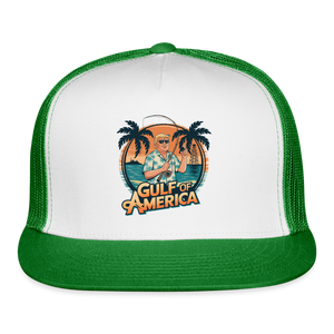 Gulf of America Trump Fishing Trucker Hat - white/kelly green