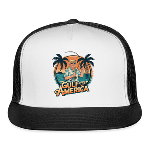 Gulf of America Trump Fishing Trucker Hat - white/black