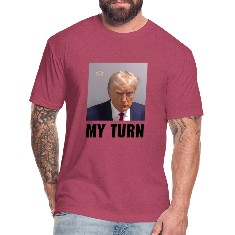 Trump Mugshot - My Turn Fitted Cotton/Poly T-Shirt by Next Level - heather burgundy