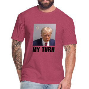 Trump Mugshot - My Turn Fitted Cotton/Poly T-Shirt by Next Level - heather burgundy