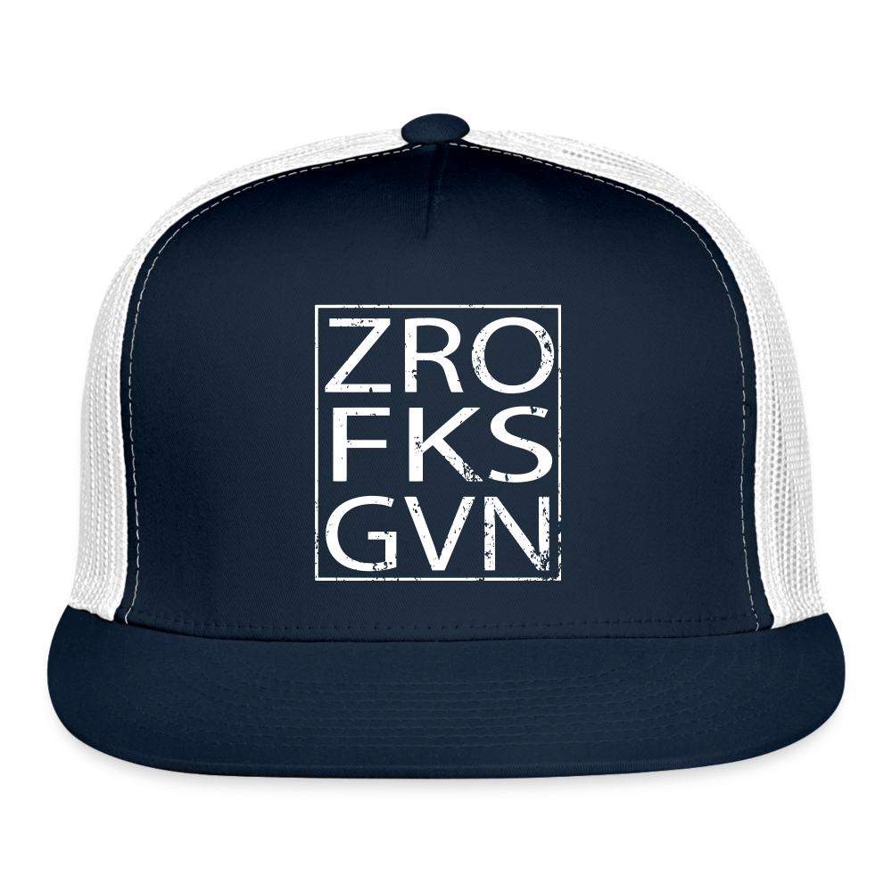 Zero Fucks Given Trucker Hat - navy/white