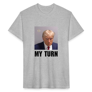 Trump Mugshot - My Turn Fitted Cotton/Poly T-Shirt by Next Level - heather gray