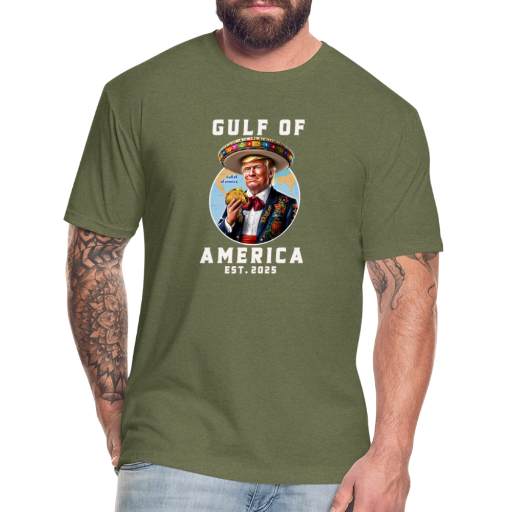 Gulf of America Funny Fitted Cotton/Poly T-Shirt by Next Level - heather military green