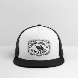 If Genders Confuse You, Go Milk a Bull Printed Trucker Hat - white/black