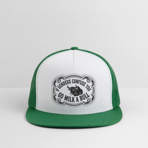 If Genders Confuse You, Go Milk a Bull Printed Trucker Hat - white/kelly green