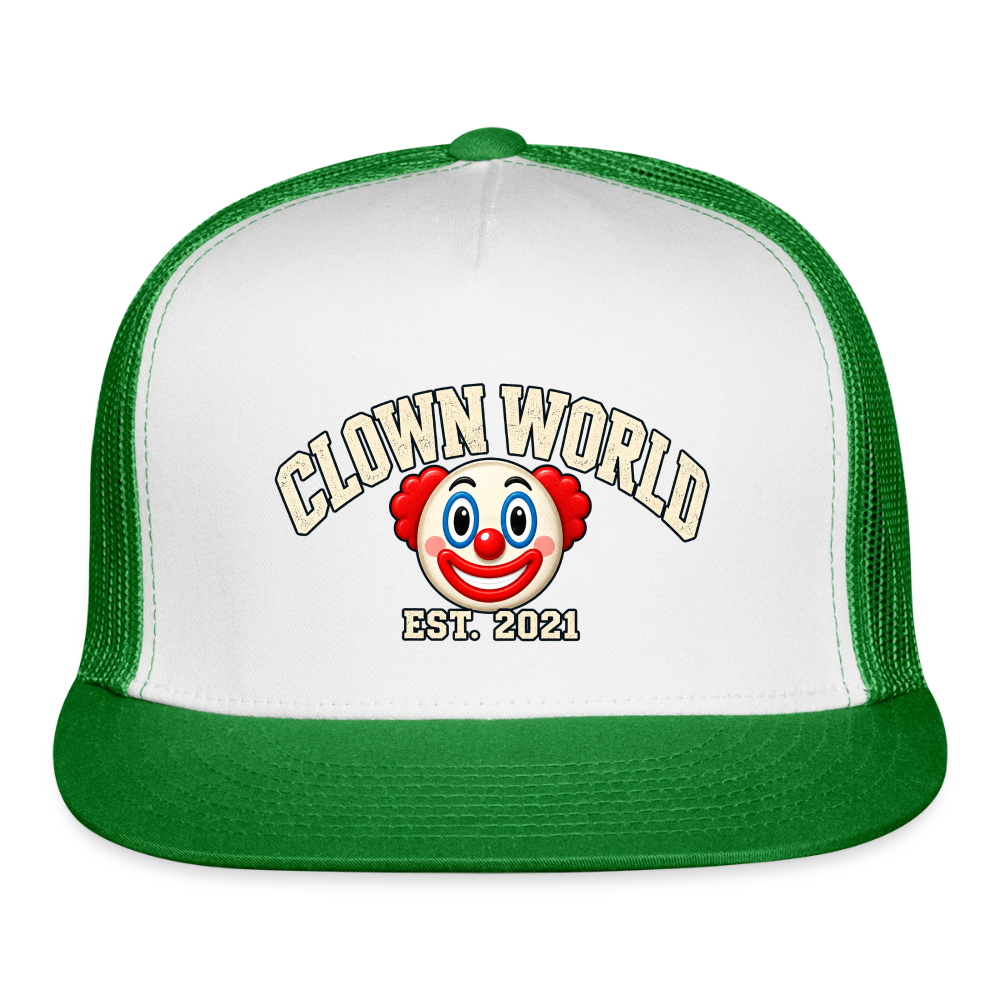 Clown World Est. 2021 Classic Trucker Hat - white/kelly green