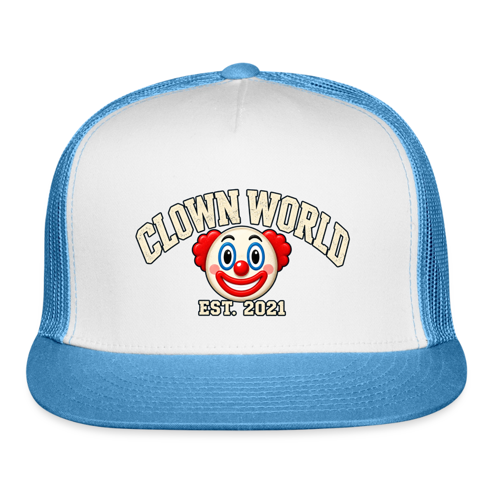 Clown World Est. 2021 Classic Trucker Hat - white/blue