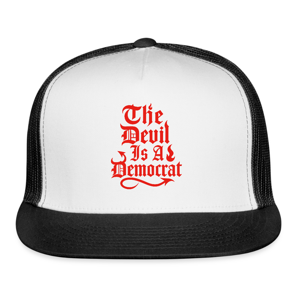 The Devil Is A Democrat Trucker Hat - white/black