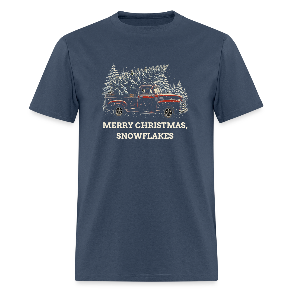 Merry Christmas, Snowflakes Vintage Truck Classic T-Shirt -  blue dusk