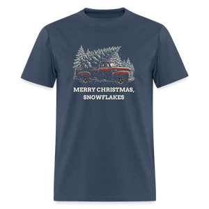 Merry Christmas, Snowflakes Vintage Truck Classic T-Shirt -  blue dusk