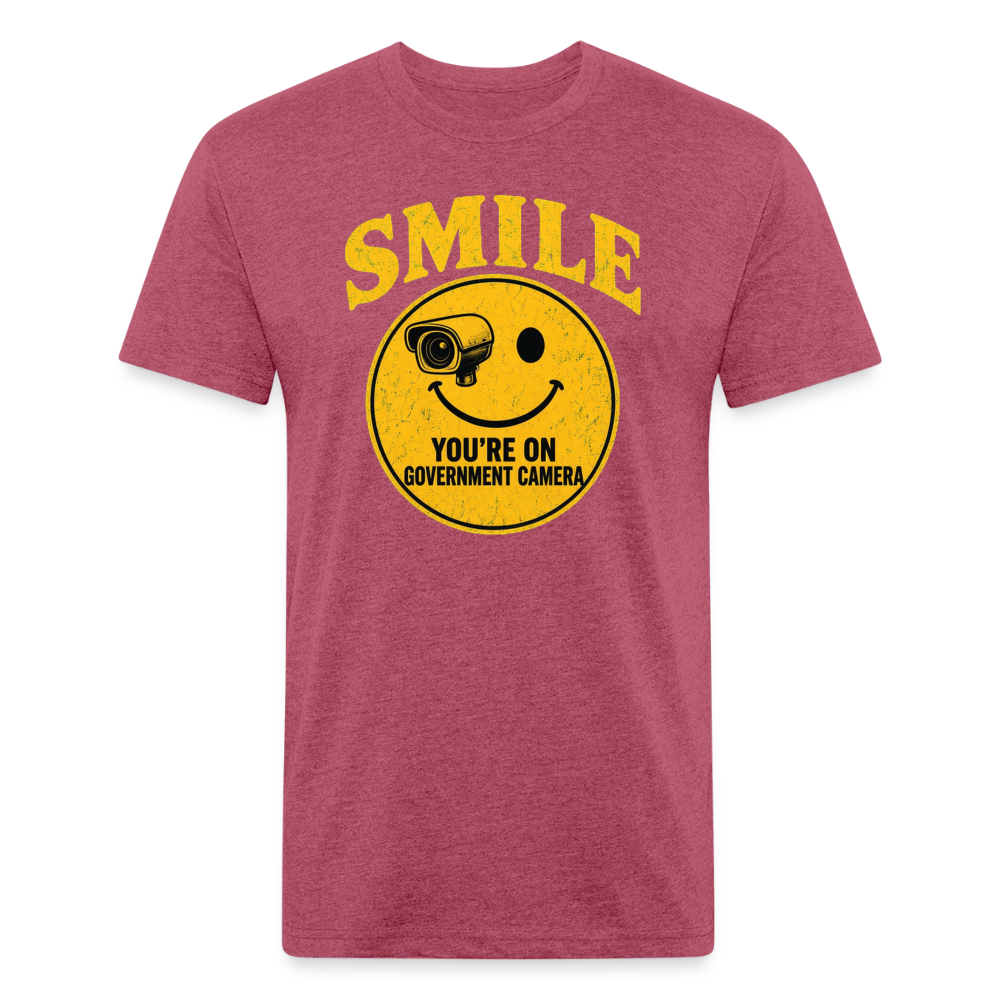 Smile You're On Government Camera T-Shirt — Funny Anti Surveillance Fitted Tee - heather burgundy