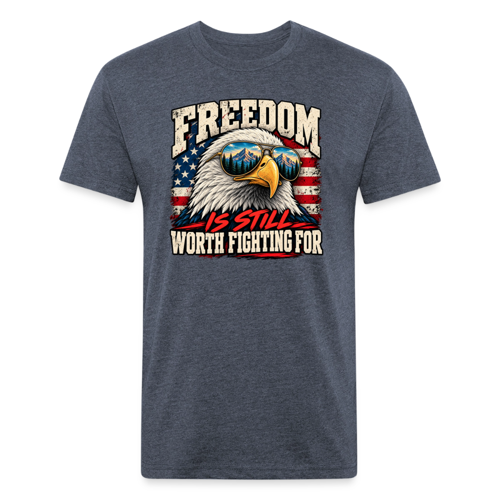 Freedom Is Still Worth Fighting For – Men's Fitted Patriotic T-Shirt - heather navy