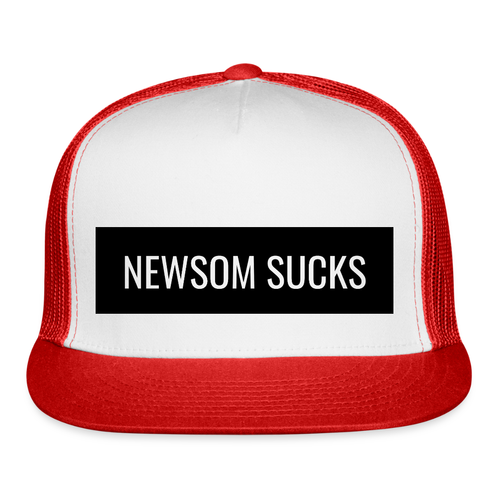 Newsom Sucks Trucker Hat - white/red