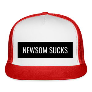 Newsom Sucks Trucker Hat - white/red