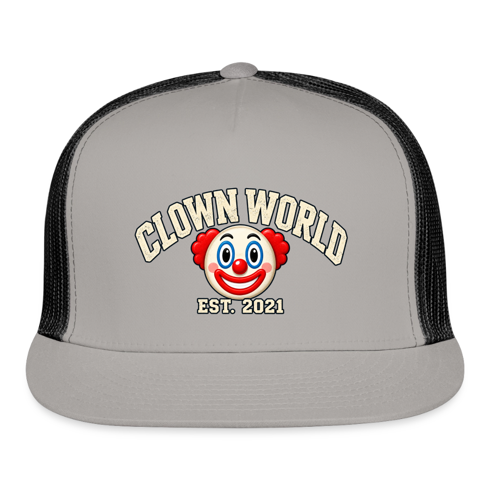 Clown World Est. 2021 Classic Trucker Hat - gray/black