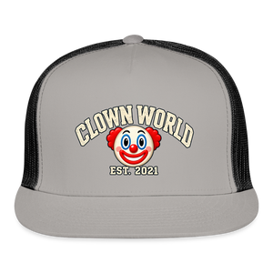 Clown World Est. 2021 Classic Trucker Hat - gray/black