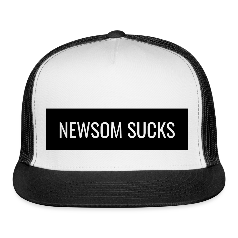 Newsom Sucks Trucker Hat - white/black