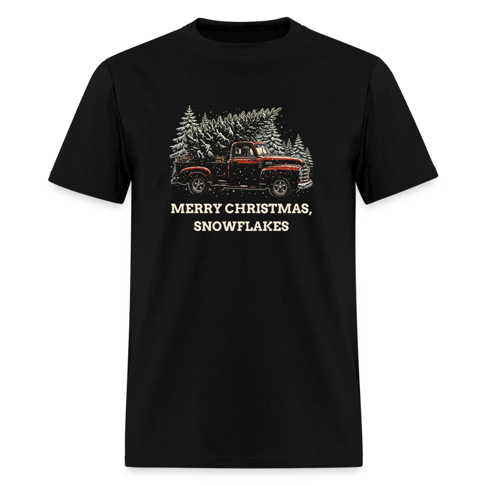 Merry Christmas, Snowflakes Vintage Truck Classic T-Shirt - black