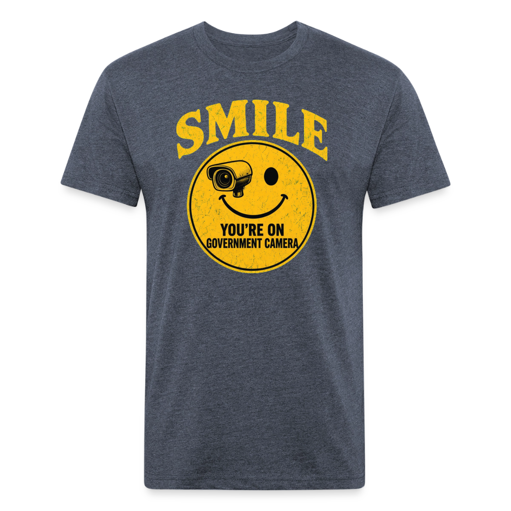 Smile You're On Government Camera T-Shirt — Funny Anti Surveillance Fitted Tee - heather navy