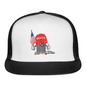 MAGA Garbage Can Funny Trucker Hat - white/black