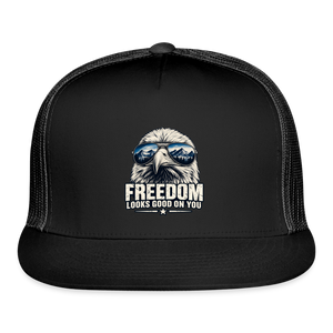 Freedom looks even better with a little attitude. 🇺🇸 trucker hat - black/black