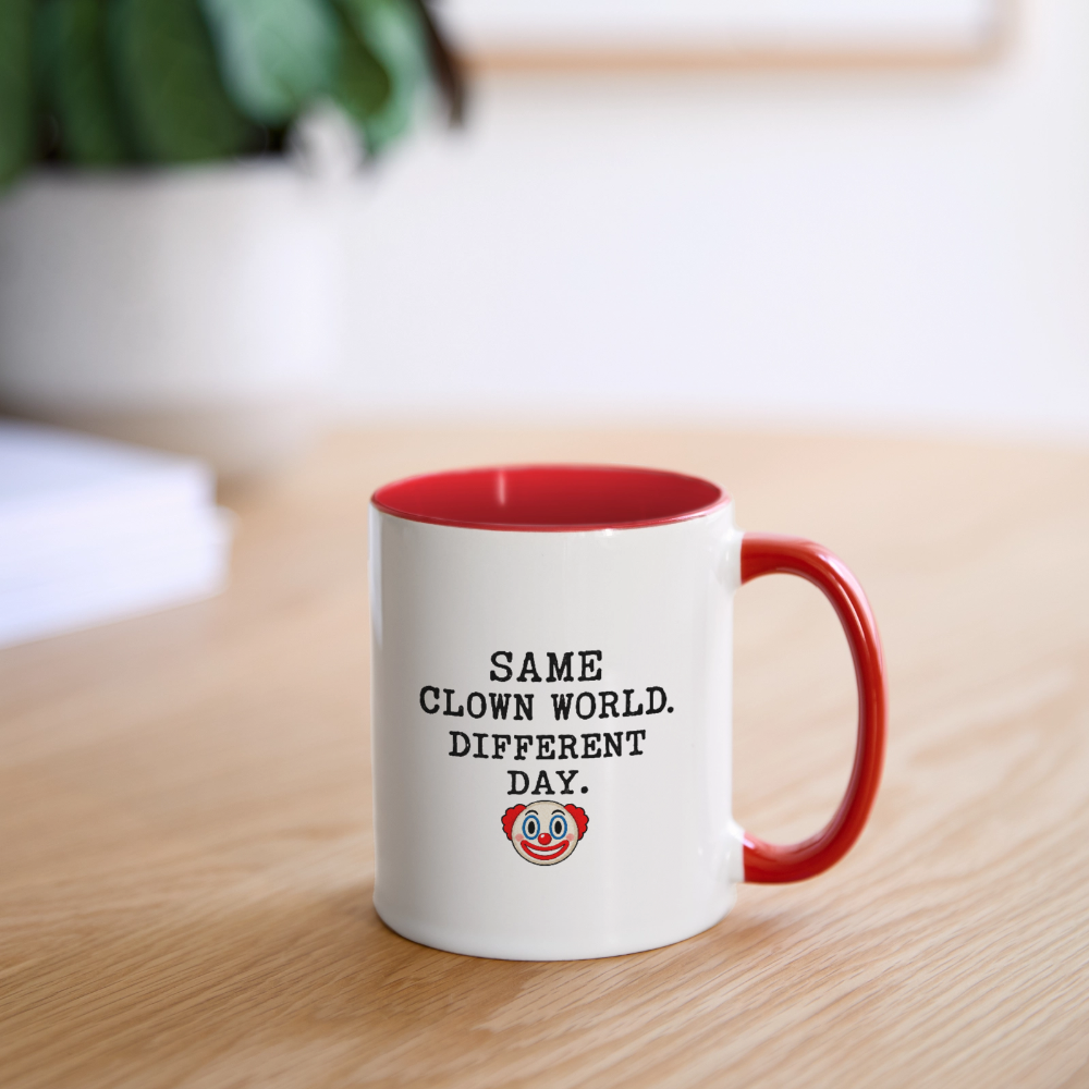 Same Clown World, Different Day Two-Tone Mug - white/red