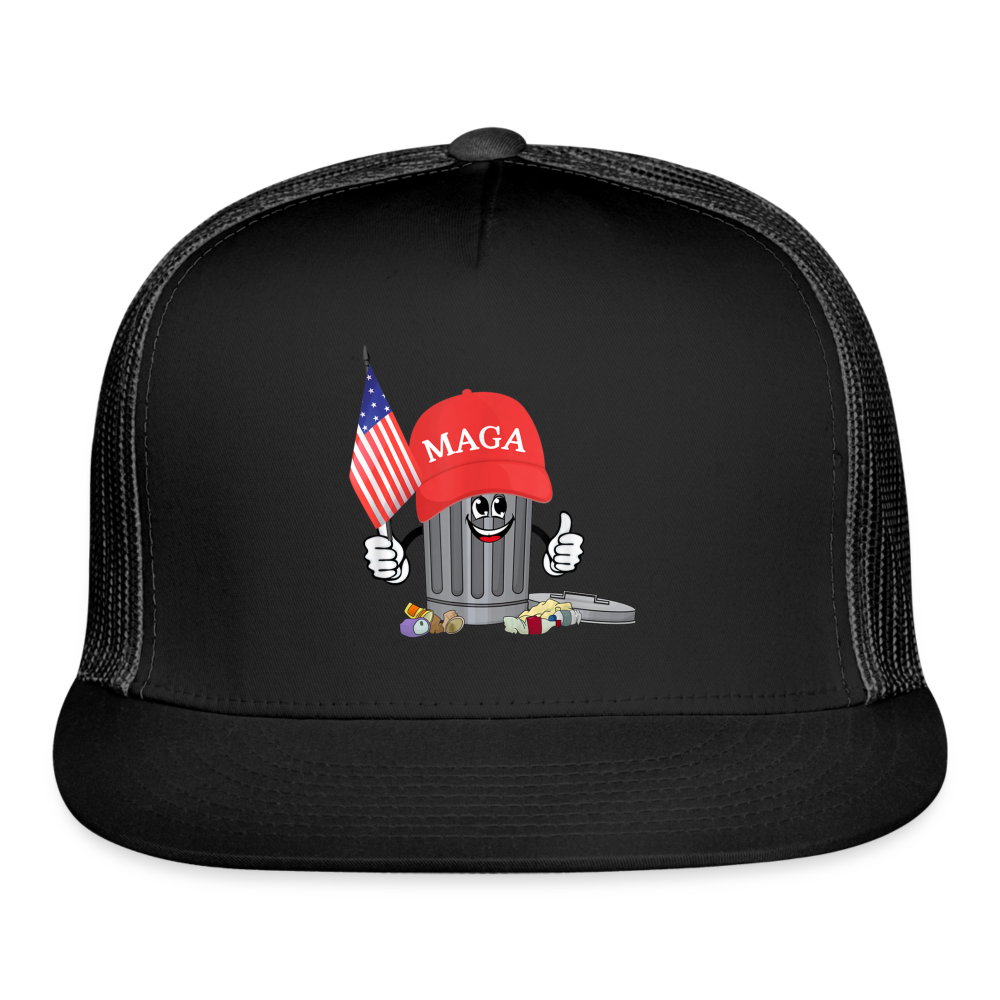 MAGA Garbage Can Funny Trucker Hat - black/black