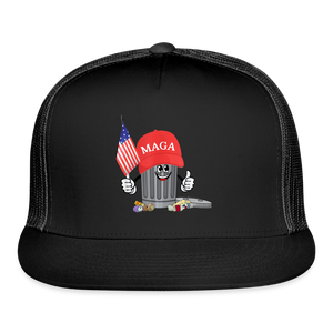 MAGA Garbage Can Funny Trucker Hat - black/black