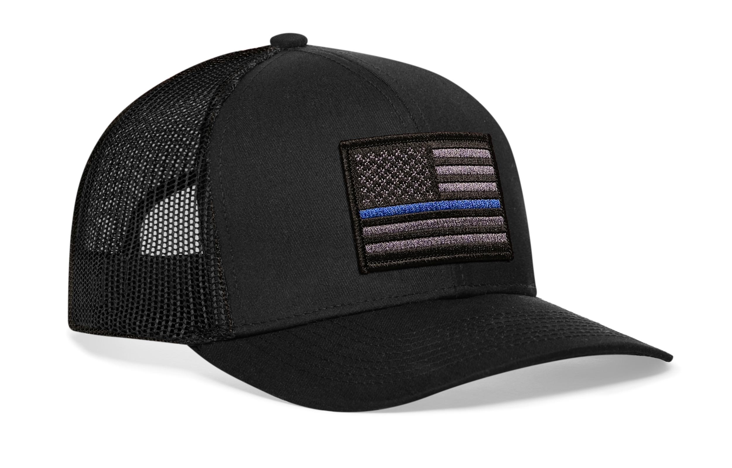 Thin Blue Line Trucker Hat  |  Black Police Tactical Snapback