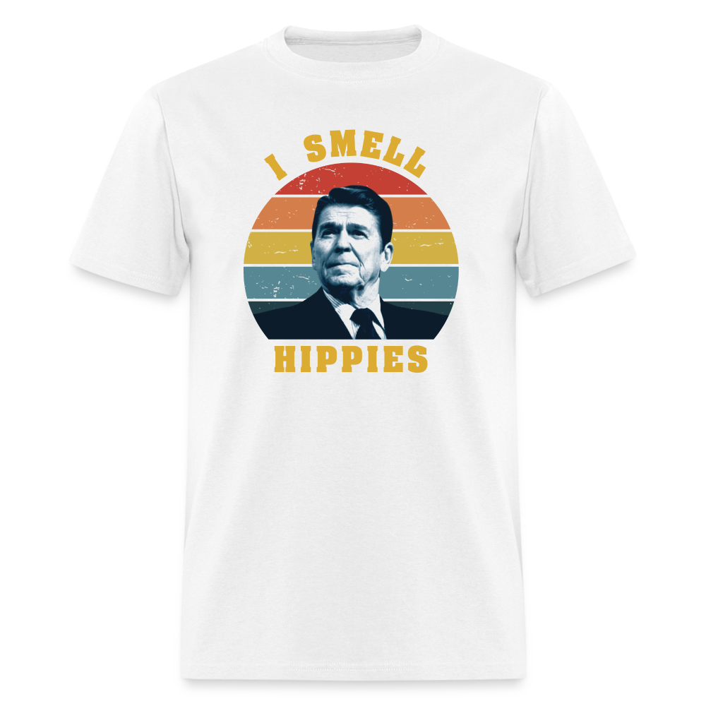 I Smell Hippies - Ronald Reagan Funny Classic T-Shirt - white