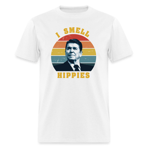 I Smell Hippies - Ronald Reagan Funny Classic T-Shirt - white