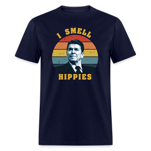 I Smell Hippies - Ronald Reagan Funny Classic T-Shirt - navy