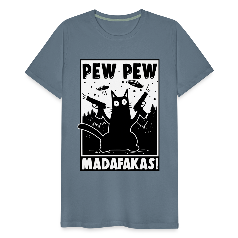 Cat Pew Pew Madafakas Men's Premium T-Shirt - steel blue