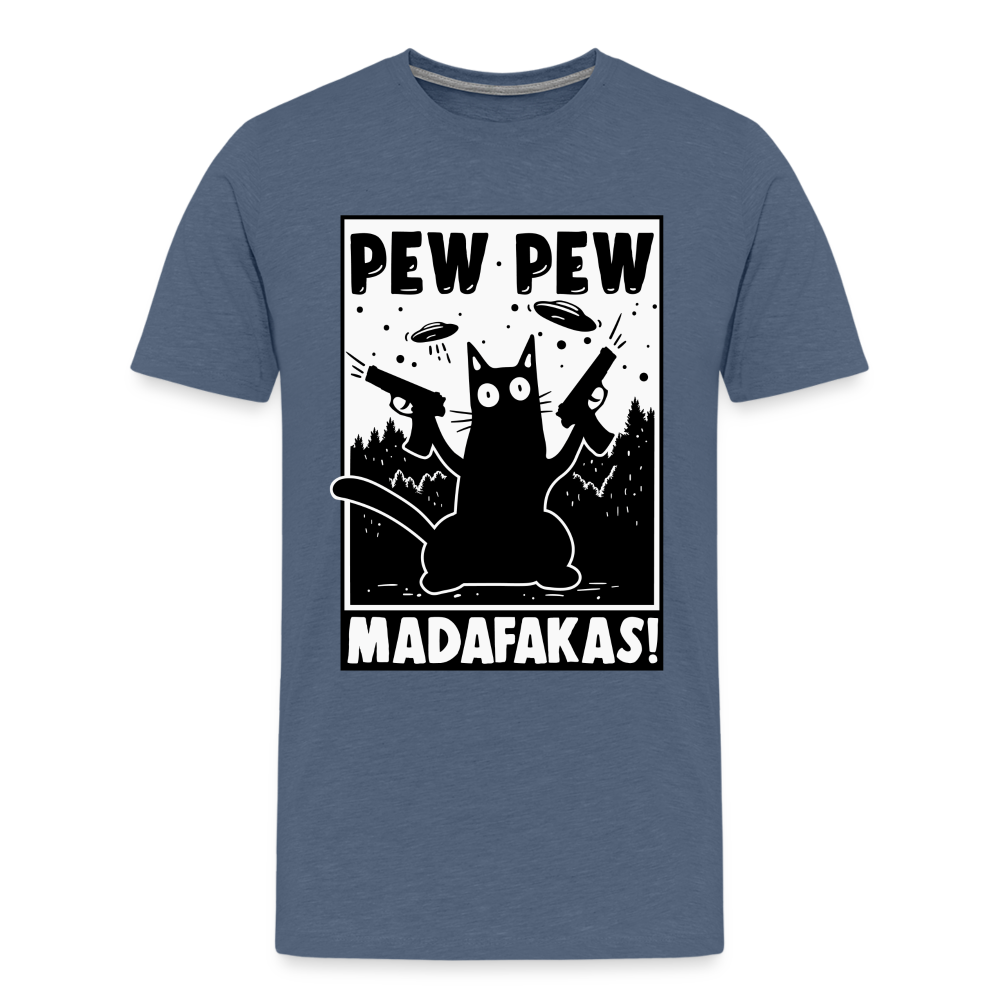 Cat Pew Pew Madafakas Men's Premium T-Shirt - heather blue