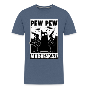 Cat Pew Pew Madafakas Men's Premium T-Shirt - heather blue