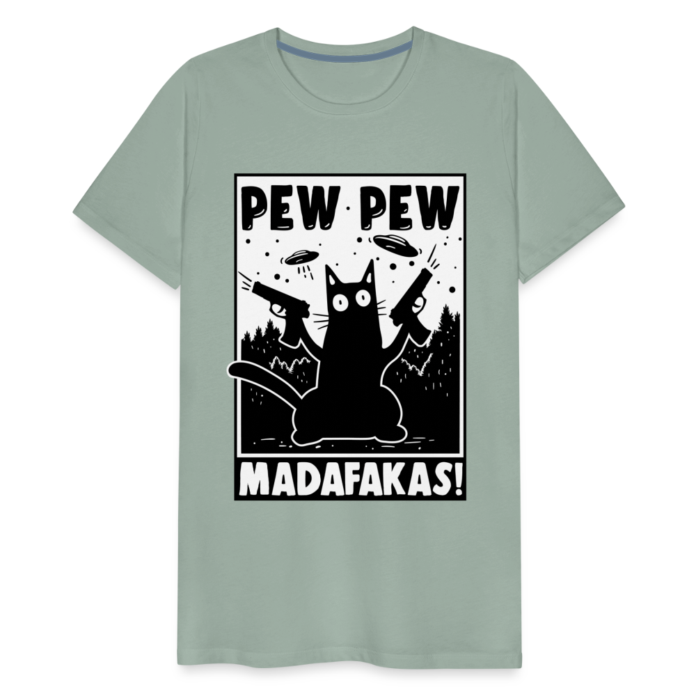 Cat Pew Pew Madafakas Men's Premium T-Shirt - steel green