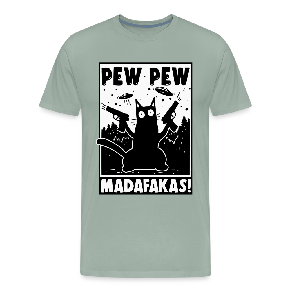 Cat Pew Pew Madafakas Men's Premium T-Shirt - steel green