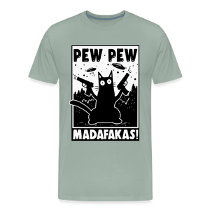 Cat Pew Pew Madafakas Men's Premium T-Shirt - steel green