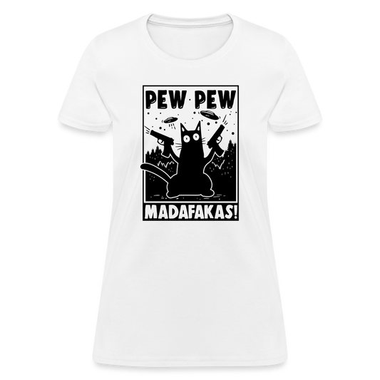 Cat Pew Pew Madafakas Women's T-Shirt - white