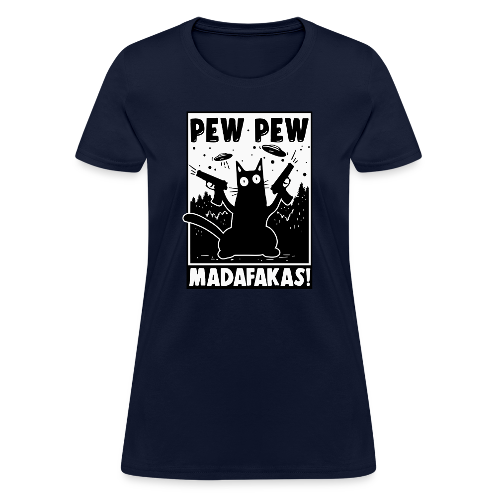 Cat Pew Pew Madafakas Women's T-Shirt - navy