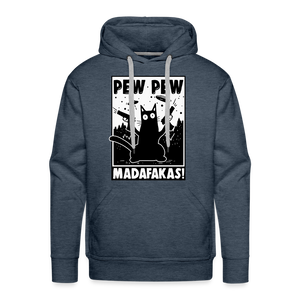 Cat Pew Pew Madafakas Premium Hoodie - heather denim