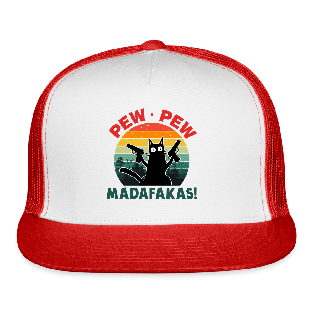 Pew Pew Madafakas Trucker Hat v2 - white/red