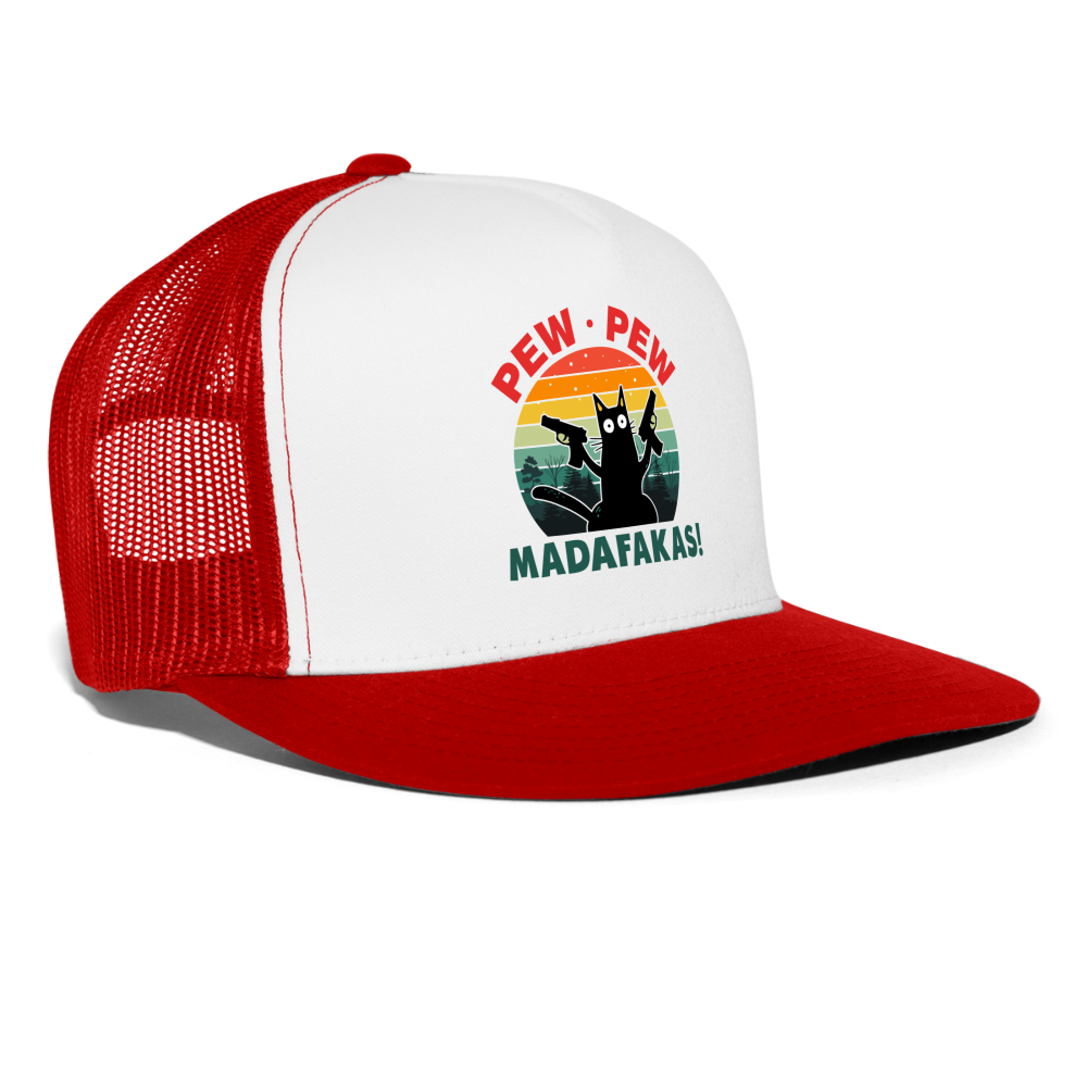 Pew Pew Madafakas Trucker Hat v2 - white/red