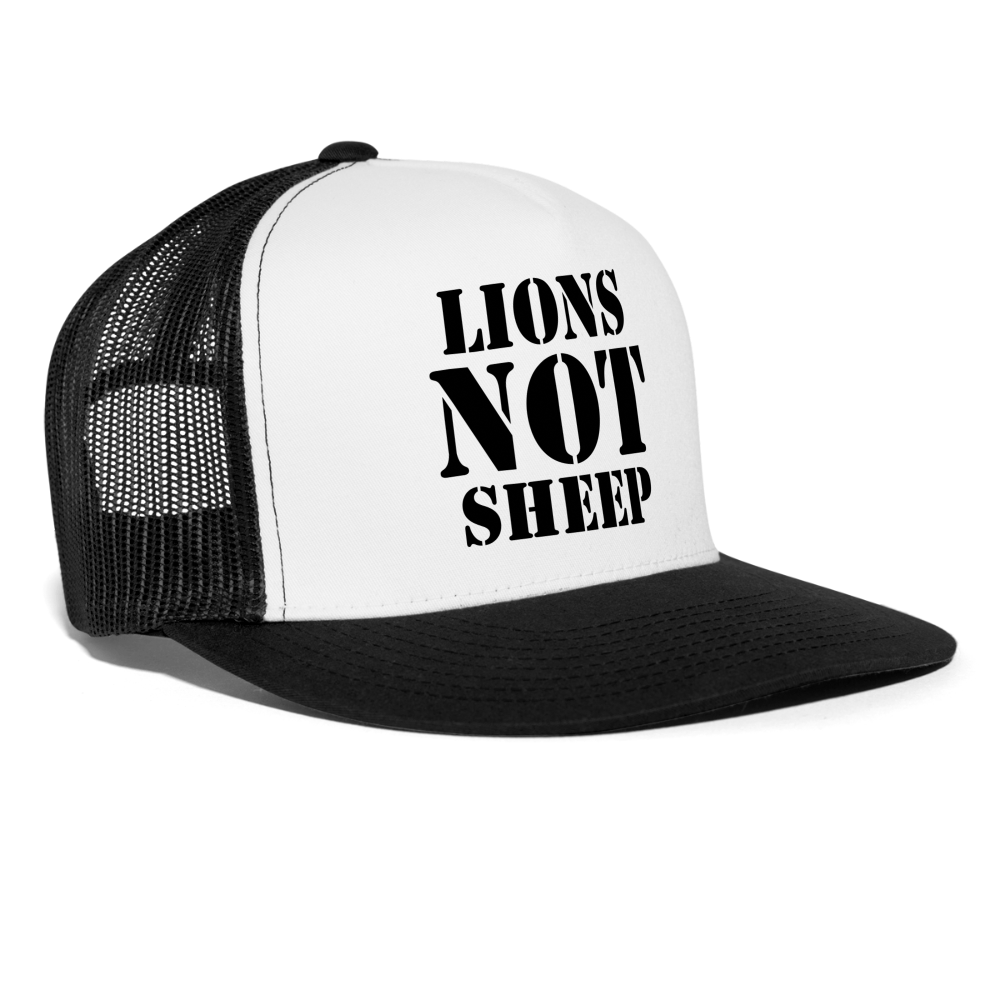 Lions Not Sheep Trucker Hat - white/black