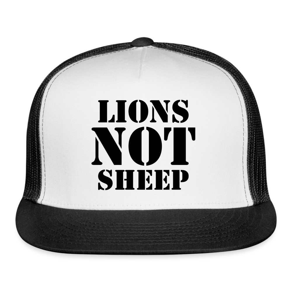 Lions Not Sheep Trucker Hat - white/black