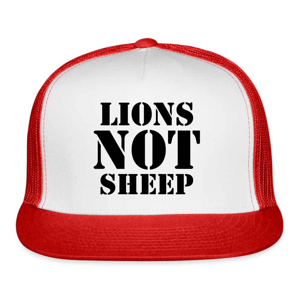 Lions Not Sheep Trucker Hat - white/red