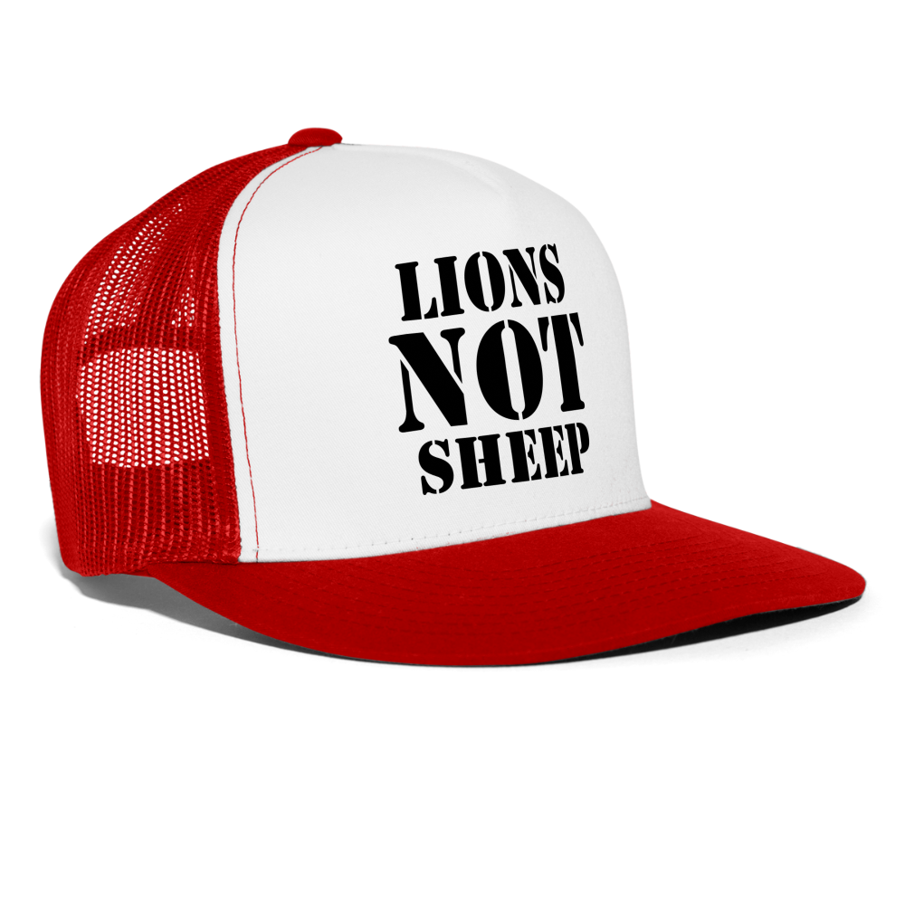 Lions Not Sheep Trucker Hat - white/red